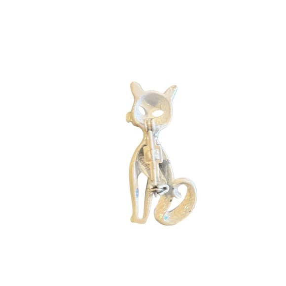 Vintage White Iridescent Metallic Sitting Cat Pin - Picture 3 of 3